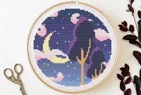 Dreamy Purple Moonlight Cross Stitch Pattern