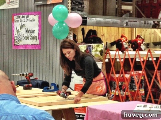 Home Depot Calls Go Find Out Why 2 Ana White demonstrating drilling pocket holes at Home Depot