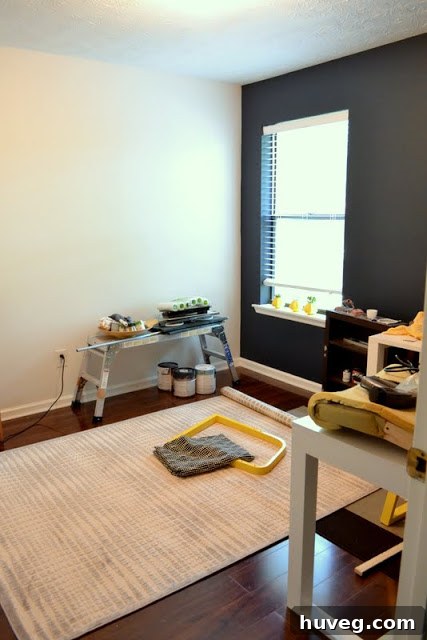 An organized home office and craft room displaying a perfectly finished ergonomic chair and efficient storage solutions, promoting a productive and creative environment.