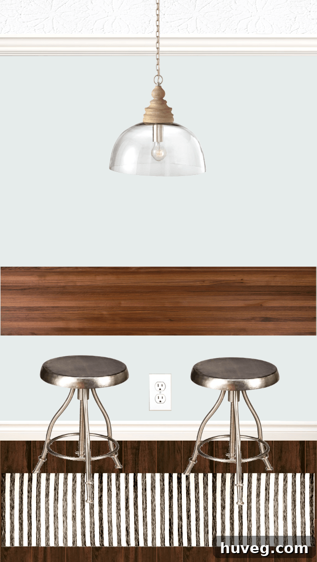 Detailed design mock-up for the breakfast nook, illustrating the planned kitchen bar and custom light fixture.