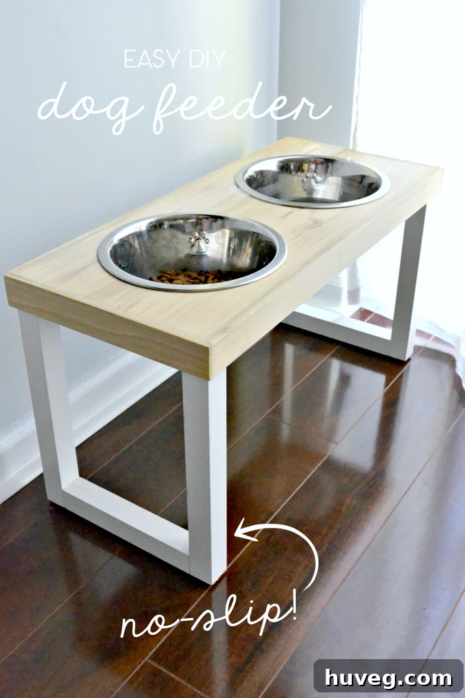 This easy DIY dog feeder with no-slip legs stays in place and looks great. 