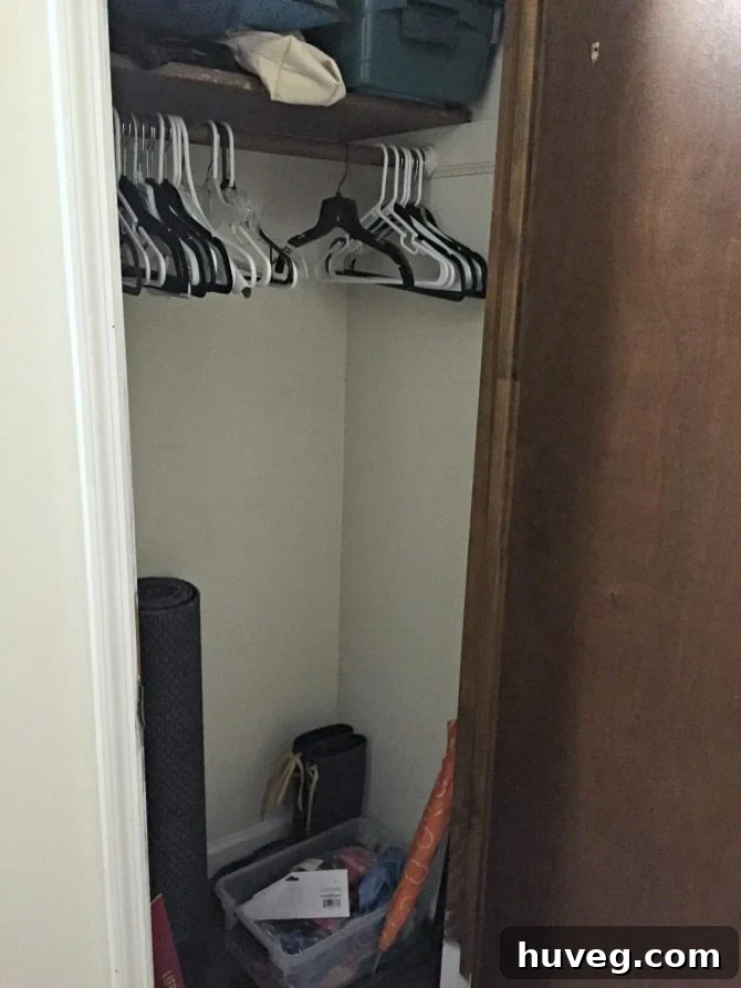 Cluttered Entryway Closet Before Makeover