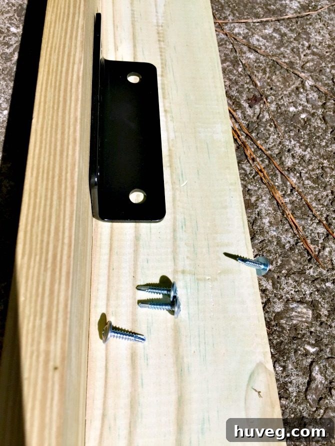 Close-up of Self-Drilling Lath Screws and Black Corner Braces