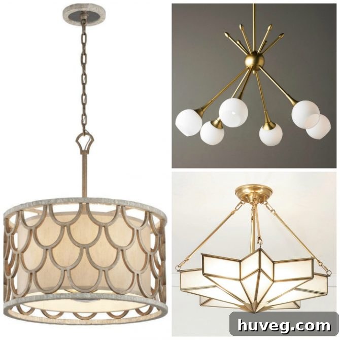 Three luxurious decorative light fixture options for a bedroom.