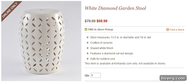 White Diamond Garden Stool from Kirklands