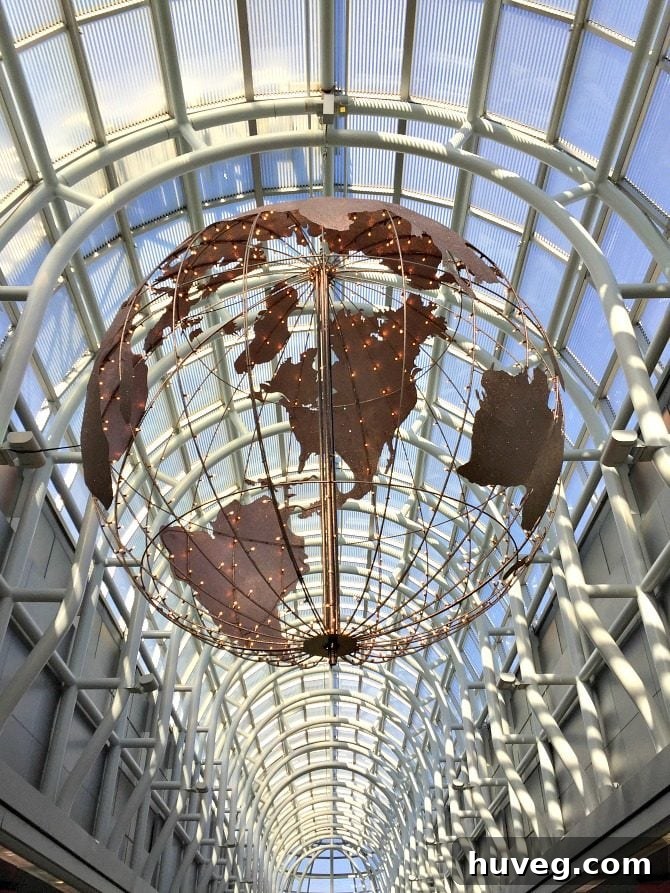 Artistic globe lights at Chicago O'Hare Airport
