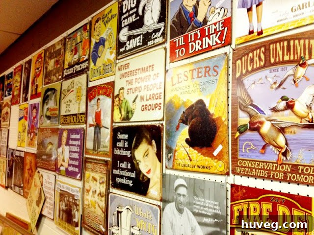 Collection of colorful vintage signs, perfect for rustic decor