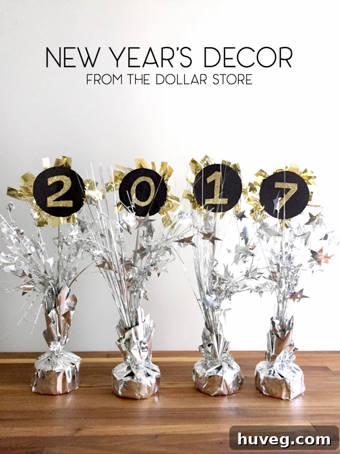 Elegant New Year's Eve centerpiece with dollar store finds