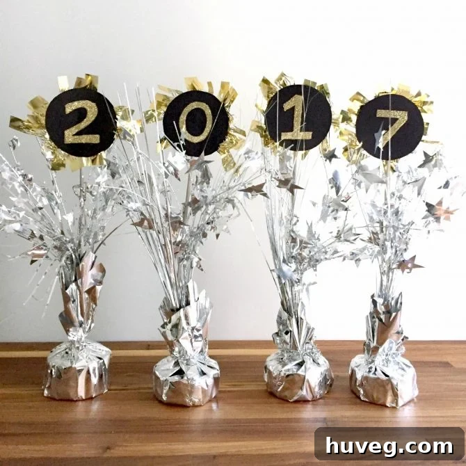 DIY '2017' tabletop numbers crafted from dollar store items