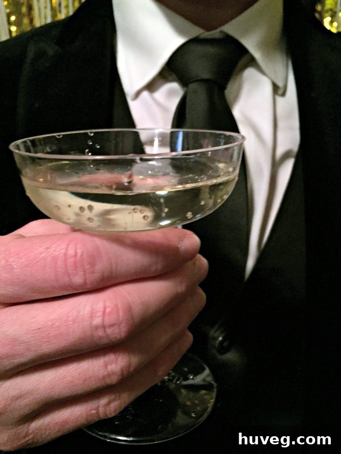 Champagne glasses ready for a midnight toast at a New Year's Eve party