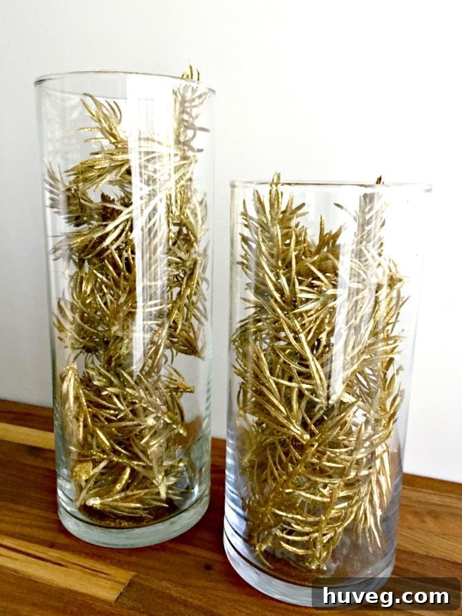 Vases elegantly filled with repurposed Christmas tree branches