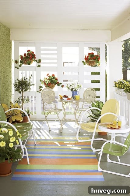 Painted patio floor resembling a rug