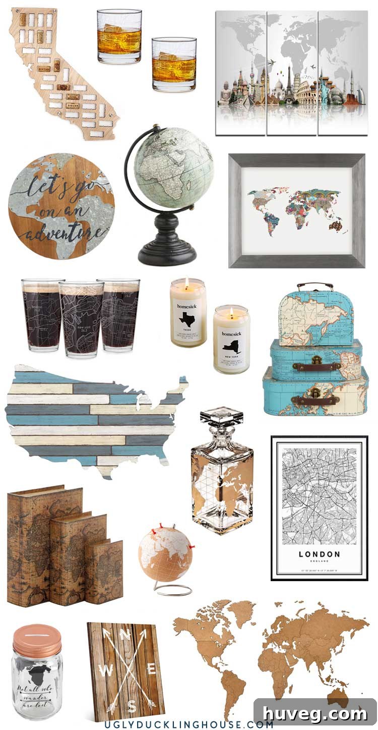 Inspiring collection of travel and map-themed home decor products to fuel your wanderlust