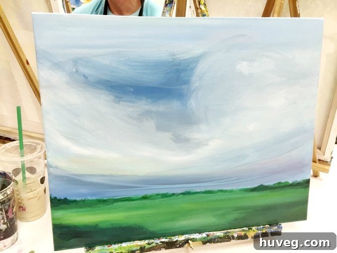 A completed abstract painting from a Girls Night Out event, showcasing artistic expression