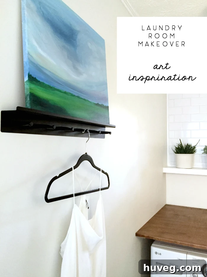 Laundry room decor featuring custom abstract art, inspired by Emily Jeffords, adding a pop of color
