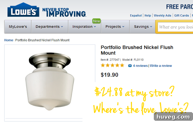 Screenshot of Lowe's online product search and inventory page, showing stock availability.
