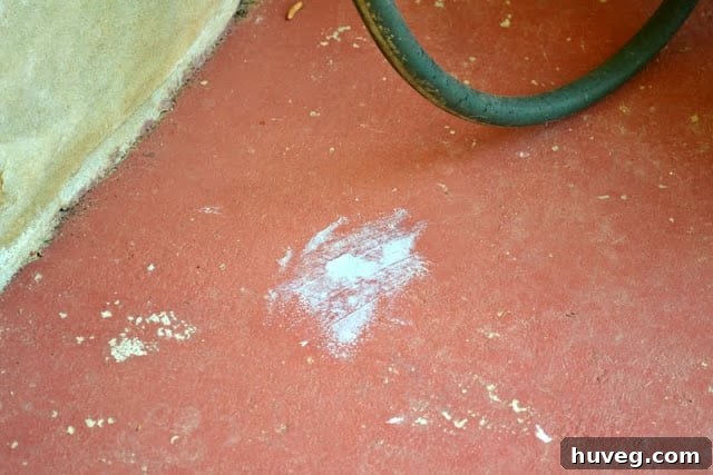 Patching material being applied to a crack on the stoop