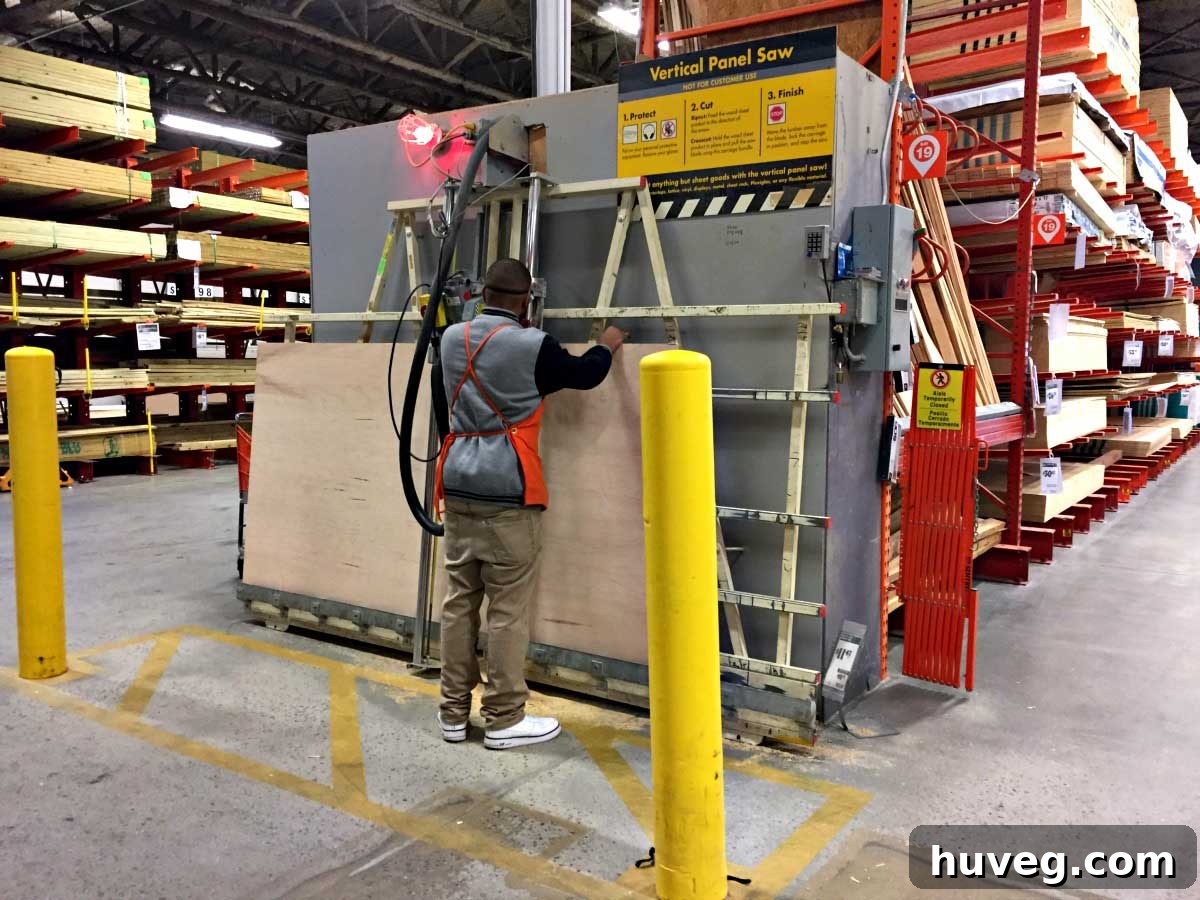 cut plywood to size using in store helpers to cut large pieces
