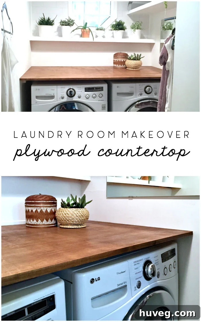 laundry room makeover diy plywood countertop #laundryroom