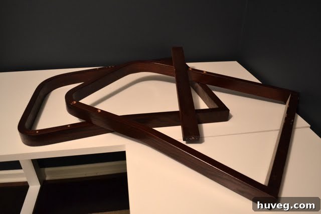 Close-up of wooden chair legs ready for painting