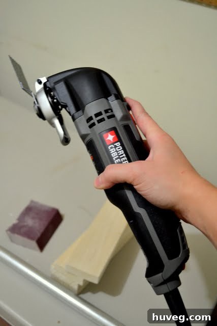 Close-up of the Porter Cable Oscillating multi-tool, emphasizing its design