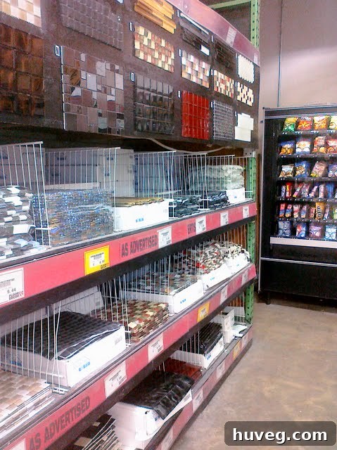 Inside Floor and Decor, showcasing aisles of tile options