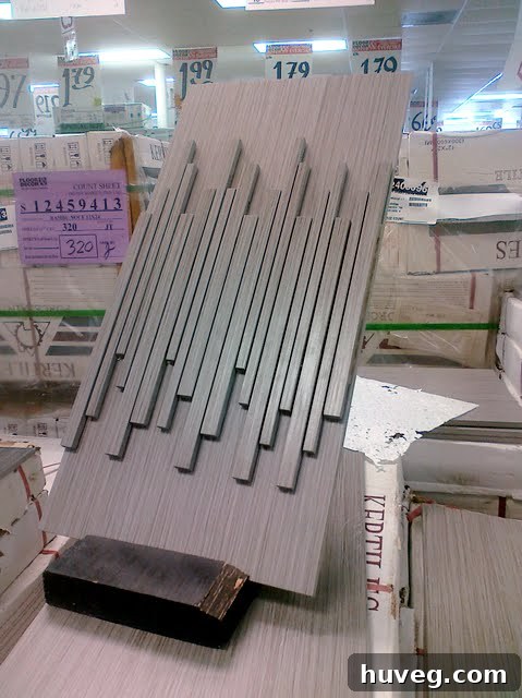 Close-up of various tile samples on display