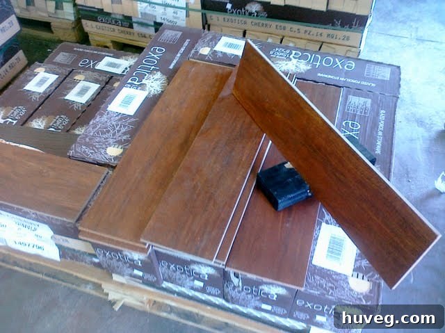 Display of porcelain tile designed to look like hardwood