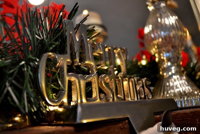 Full View of Elegantly Decorated Christmas Mantel and Fireplace
