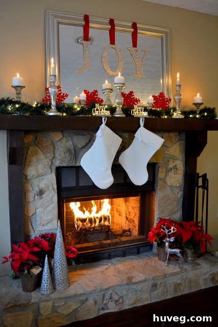Warm and Inviting Christmas Mantel Decor with Glowing Candles