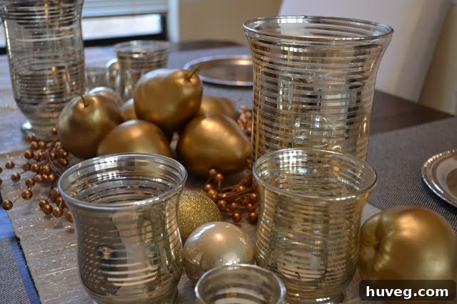 Another perspective of the Christmas tablescape, highlighting the intricate details of the festive centerpieces and place settings.