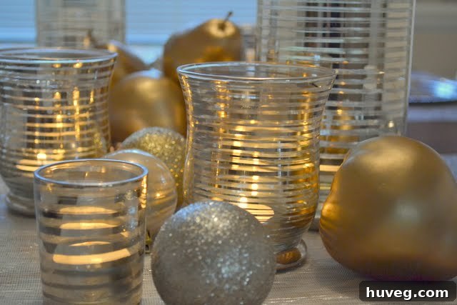 A festive Christmas dining room tablescape, elegantly set for a holiday meal.