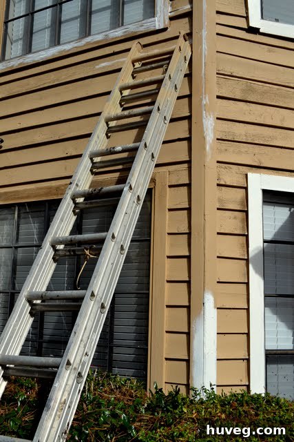 Old, traditional, bulky extension ladder