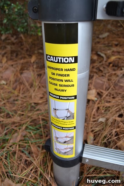 Warning label on Extend-A-Step telescoping ladder