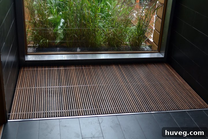 Eco-friendly bamboo shower pan, integral to the greywater recycling system in a sustainable bathroom design