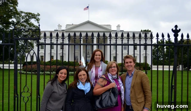 A group of bloggers and media members gathered in front of the White House during their Washington D.C. trip for the Solar Decathlon