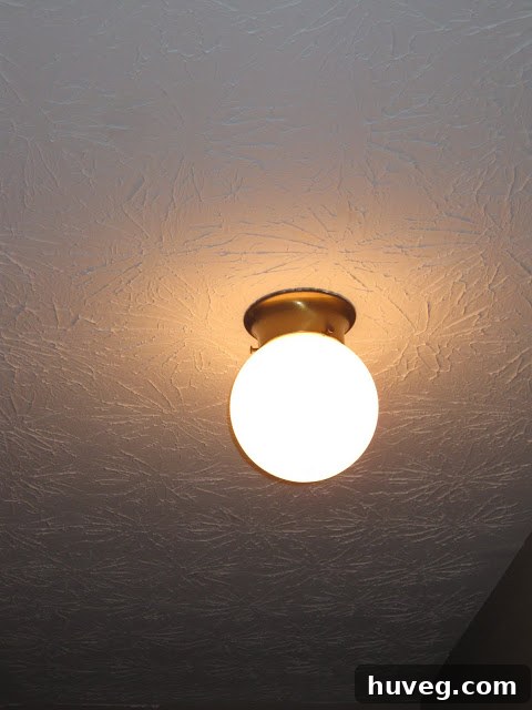 Close-up of the existing hallway light
