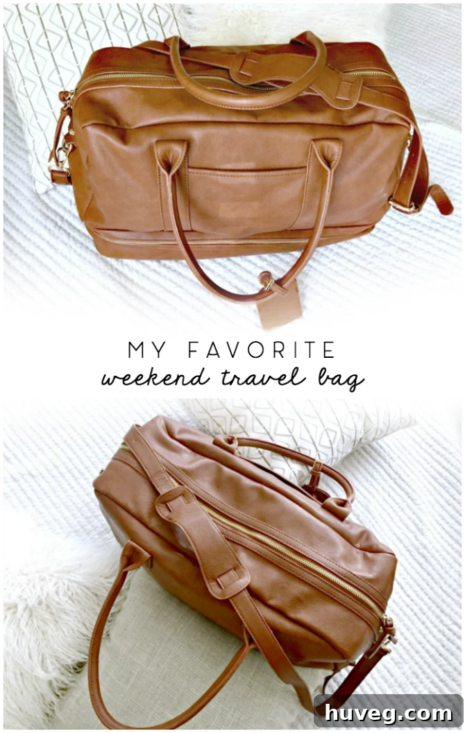 My favorite weekender travel bag packed for a trip