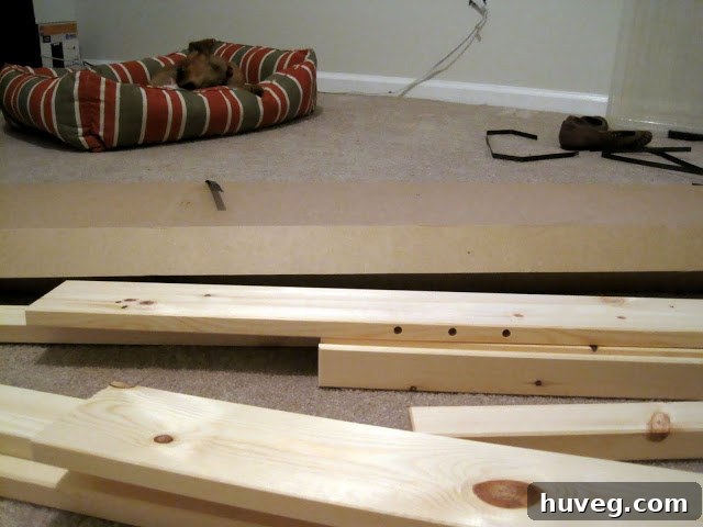 Damaged IKEA bed frame box, chewed and soiled by puppy