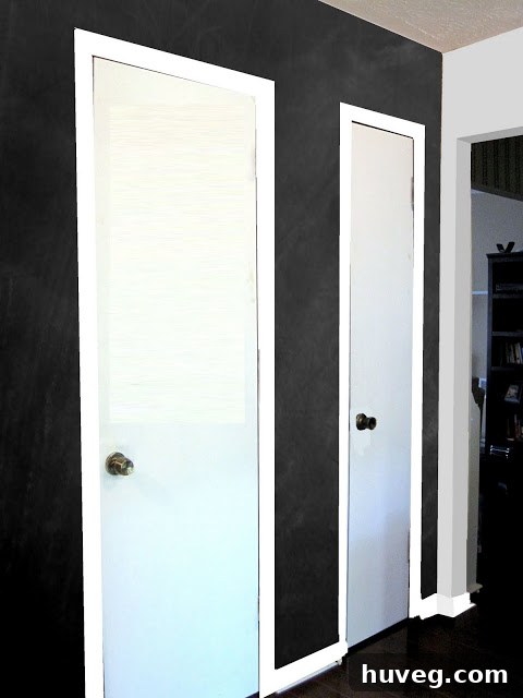 Photoshopped concept of the kitchen pantry wall featuring a dark chalkboard accent