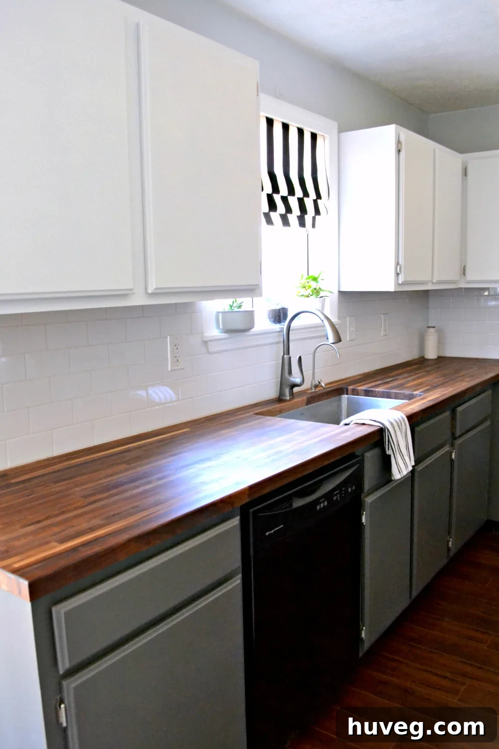 cottage kitchen with butcher block counters