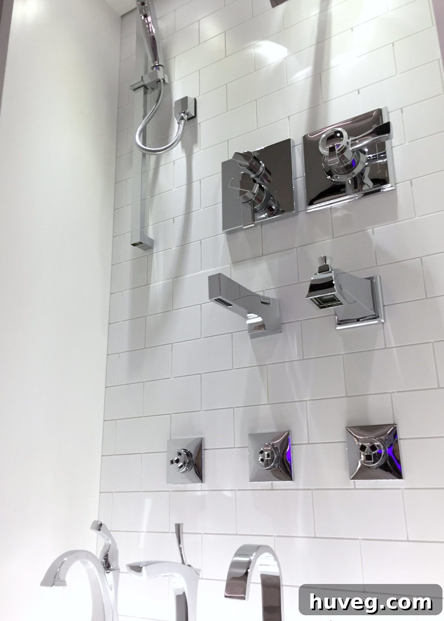 A detailed view inside the Delta Faucet showroom in Chicago, highlighting elegant bathroom and kitchen fixtures.