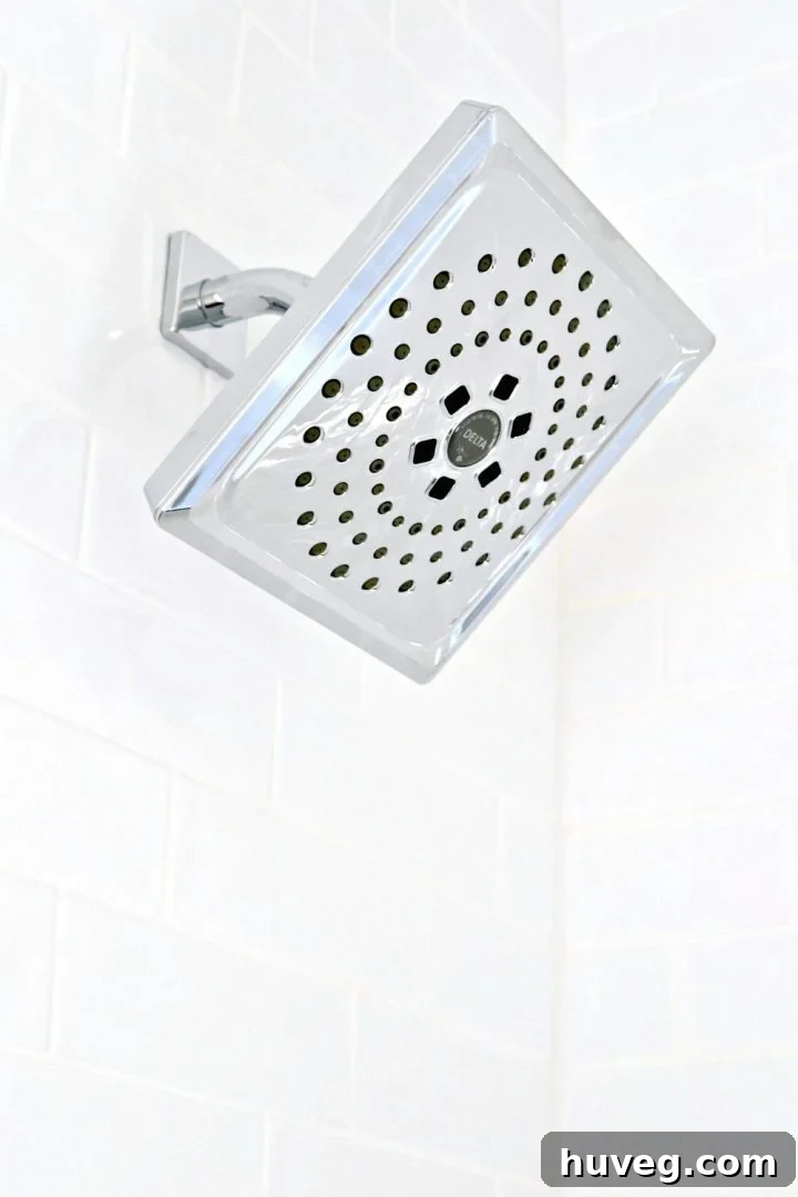 New Delta Zura shower head, a sleek and modern addition to the primary bathroom shower