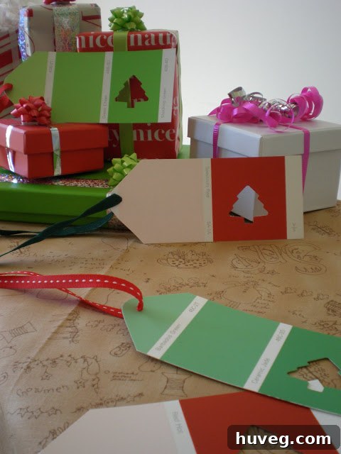 Handmade Christmas Gift Tags made from paint chips