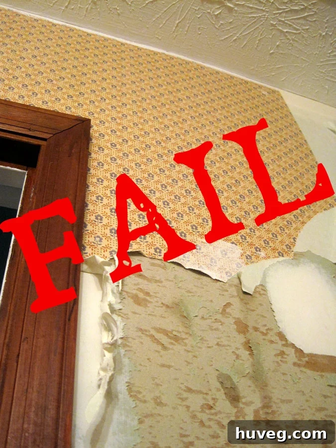 failed attempt to peel wallpaper
