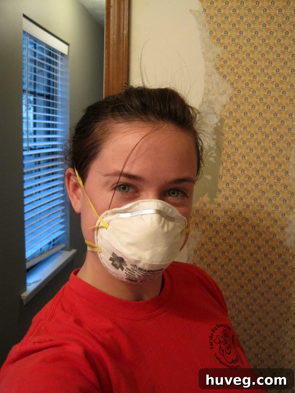 Bathroom floor taped off, ready for paint