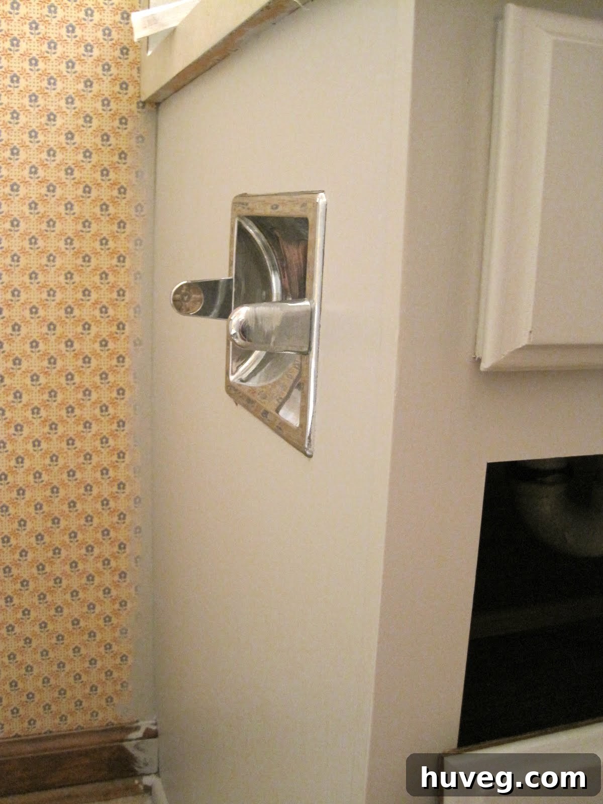 Detail of satin finish on painted bathroom cabinet