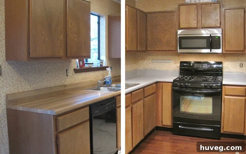 before and after - painted kitchen countertops