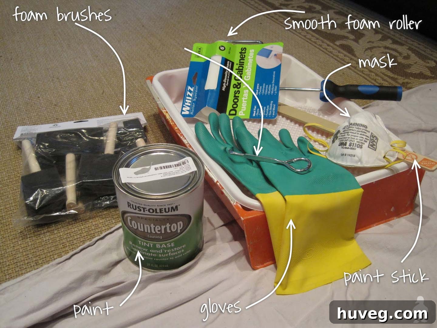 painting kitchen countertops - supplies