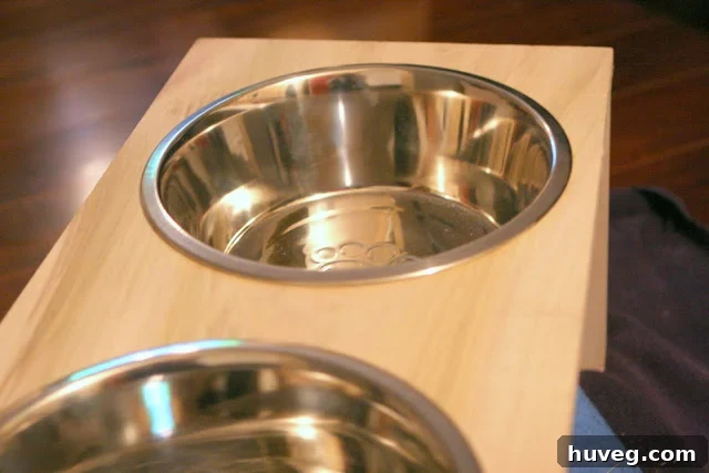 Partially finished DIY elevated dog bowl stand awaiting final touches